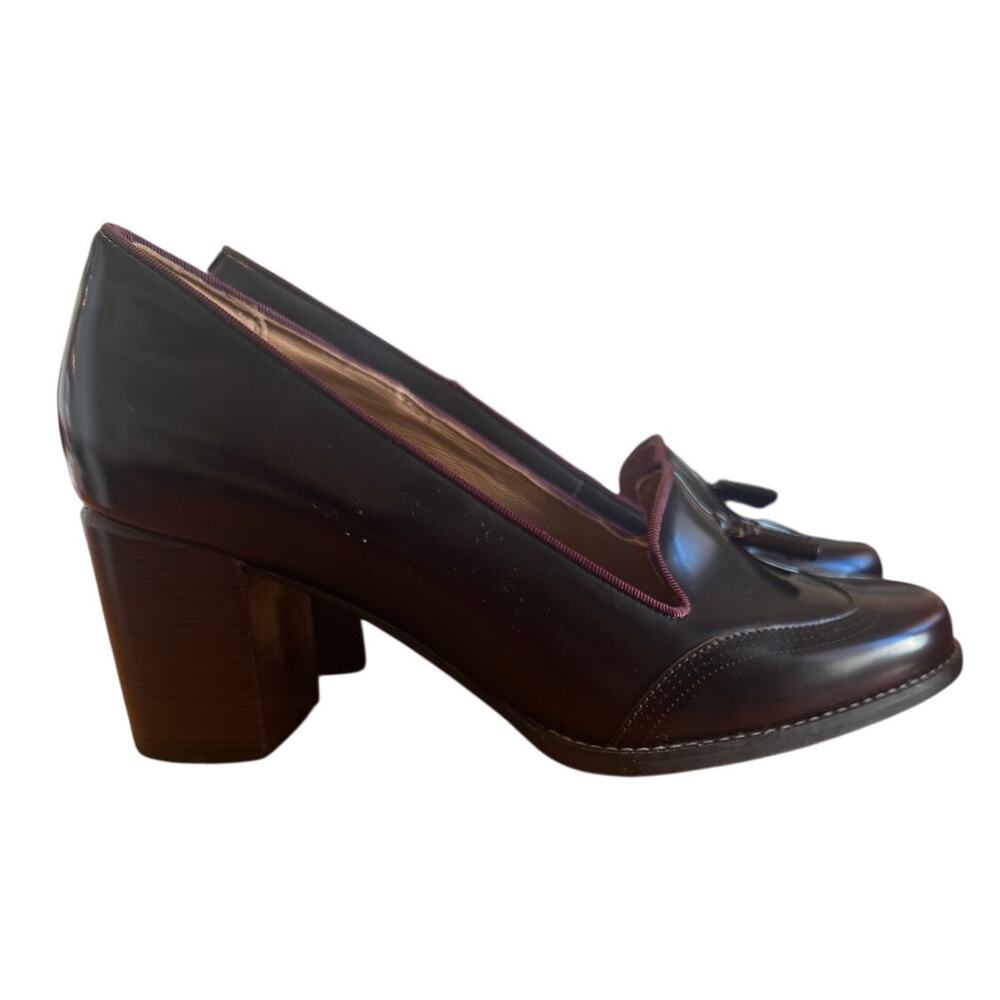 Clarks Burgundy Leather Tassel Loafer Heels – Academic / Preppy Size 8 - Picture 2 of 8